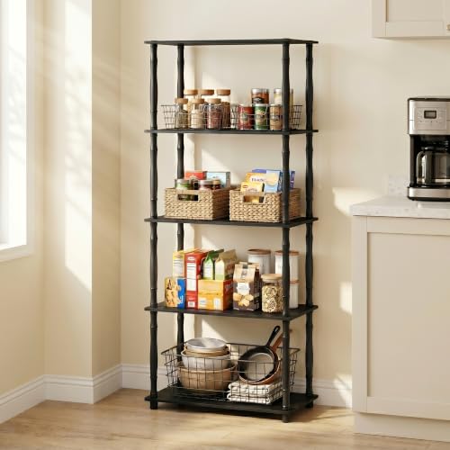 Image of Furinno Turn-N-Tube 5-Tier Multipurpose Shelf / Display Rack / Storage Shelf / Bookshelf, Classic Tubes, Americano /Black