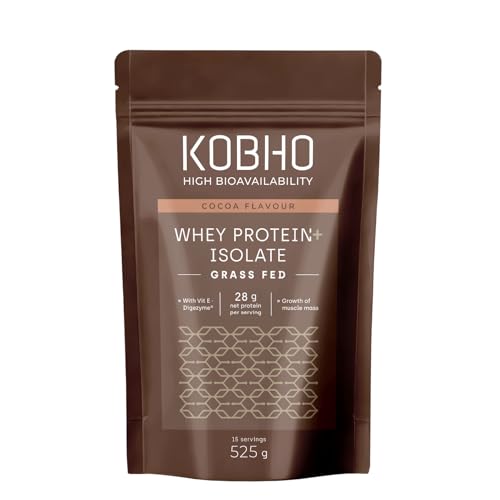 Proteína Whey Isolate 90% Grass Fed – Sin Azúcar, con Digezyme® y Vitamina E – Alta Absorción, Fácil Digestión – 525g, Sabor Cacao