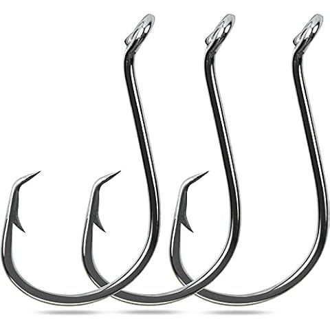OROOTL 100-200pcs Octopus Sea Fishing Hooks 2X Strong Barded Black High Carbon Steel Fishing Tackle Circle Hooks for Saltwater Bass Fishing (100pcs 7/0) Cover