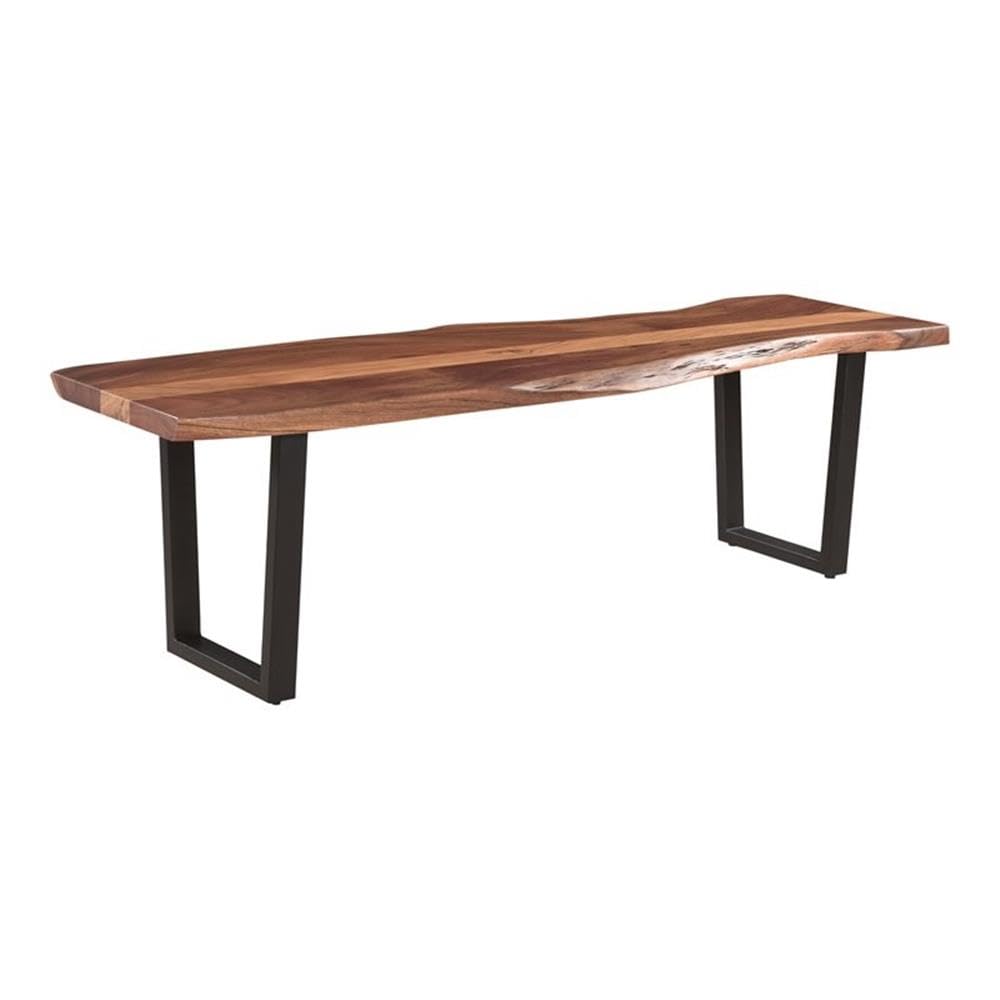 Taran Designs Harper 66" Live Edge Solid Wood Dining Bench in Brown/Black