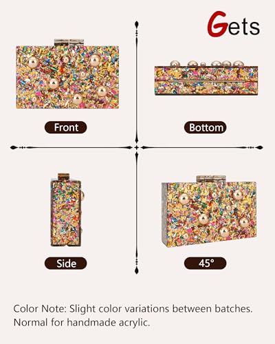 Image of Gets Acrylic Purses and Handbags for Women Multicolor Perspex Geometric Patterns Box Clutch Banquet Evening Crossbody Handbag