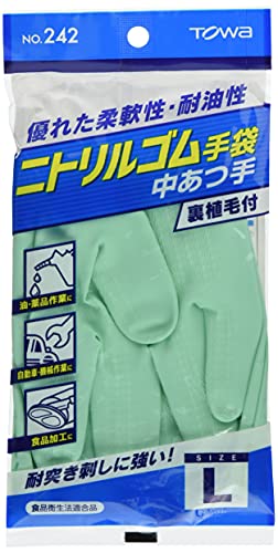 トワロン ニトリルゴム手袋中あつ手 グリーン L 242-L