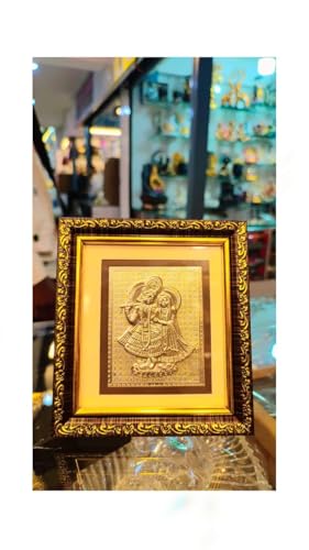 Image of 999 Silver Radha Krishna Wooden Photo Frame | Govind, Gopal, Kanhaiya Wall Hanging Divine Tasveer for Home Mandir, Puja, Office, Return Gift, Housewarming, Anniversary- 15x12x2 CM
