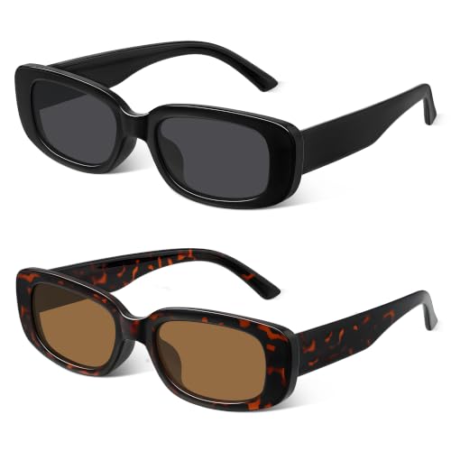 Arkimin Rectangle Sunglasses for Womens Men - Trendy Y2K Retro Sun Glasses 90’s Vintage Fashion UV400 Protection Eyeglasses