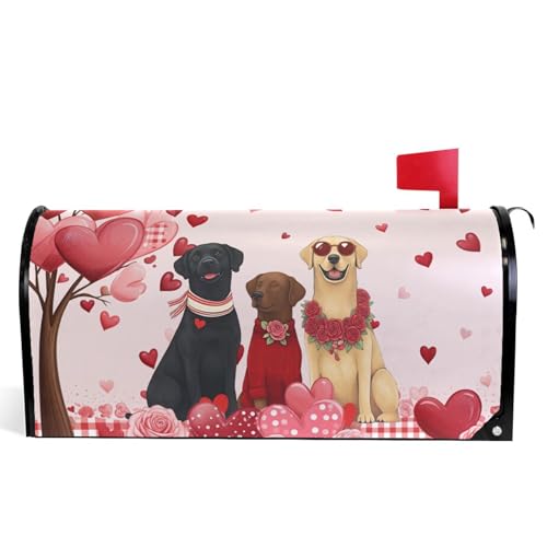 Image of Happy Valentine's Day Dogs Magnetic Mailbox Covers Love Tree Golden Retriever Pink Buffalo Mailbox Cover Over Size Full Magnet Garden Yard Porch Mail Boxes Cover Holiday Decorations 25 inch L x 21 inch W