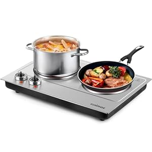Hot Plate,Cusimax Dual Infrared Burner, Electric Ceramic Glass Stove,Adjustable Temperature Control,Stainless Steel,Compatible of all Cookware,Easy Clean for Home, Dorm, Office