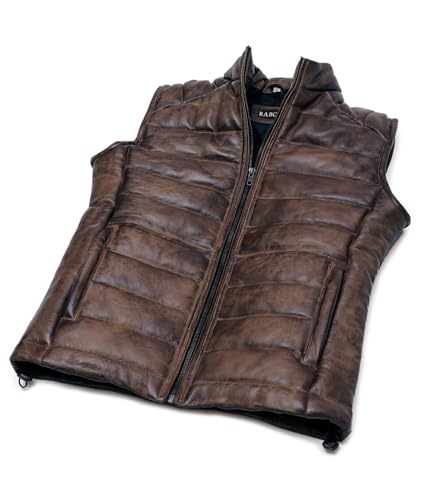 Mens Brown Quilted Lambskin Leather Vest With Removable Hood - Men Sleeveless Casual Style Motorcycle Puffer Jacket3
