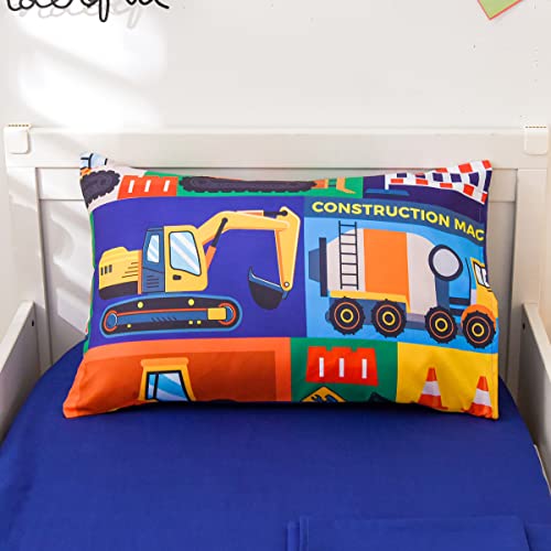 Ntbed 4 Pieces Patchwork Construction Toddler Bedding Set For Baby Boys, Truck Vehicles Excavator Cars Printed, Includes Comforter, Flat Sheet, Fitted Sheet And Pillowcase,Multi #TOP3