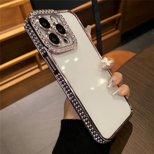 Coque luxe avec strass diamant pour iPhone 15 Pro Max rose en silicone transparent