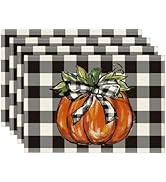 Artoid Mode Buffalo Plaid Pumpkin Fall Placemats Set of 4, 12x18 Inch Seasonal Autumn Table Mats ...