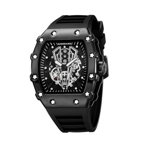 Image of Giordano Analog Quartz Watch for Men with Skeleton Rectangle Dial, Date Function, Luminous Hands and Markers, Silicone Strap - GZ-50237