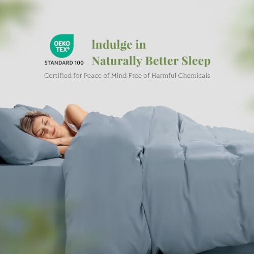 Twin/Twin XL Duvet Cover Set, 100% Viscose Derived from Bamboo, 2 Pieces, 1 Zipper Closure Duvet Cover (70"x90") and 1 Pillowcases (20"x30") Cooling & Silky Soft (Mineral Blue)