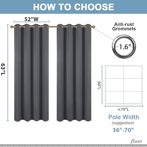 Diraysid Dark Grey Grommet Blackout Curtains for Bedroom Thermal Insulated Room Darkening Curtains Drapes, 52 x 63 inch, 2 Panels by Diraysid - Image 3