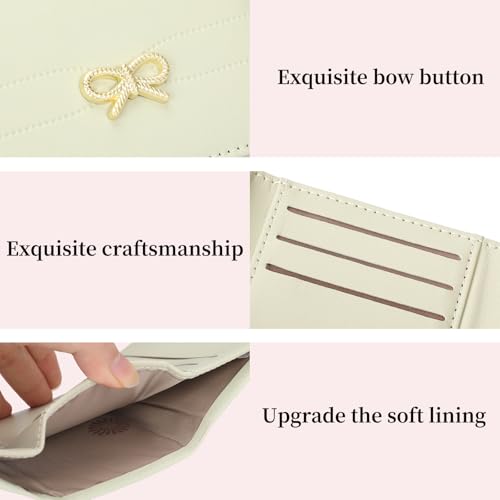 Image of RNIEGA Small Wallets Girls Cute Coquette Bow Wallet Women Aesthetic Credit Card Holder with ID Window,Light Green