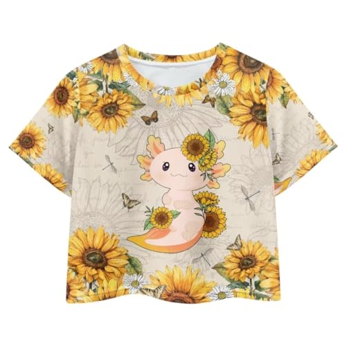 Image of Girl Crop Top Shirts for Summer Cute T Shirts Short Sleeve Tees for Kids 5-16