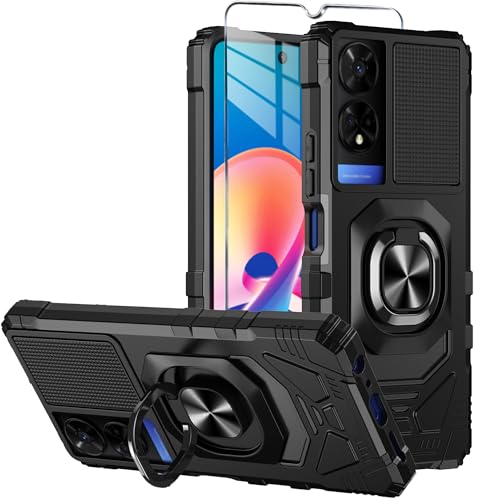 Mocotto for TCL 50 XE - Nxtpaper 5G Case with Tempered Glass Screen Protector Military Grade Heavy Duty Shockproof Protective Cover Ring Kickstand (Black)