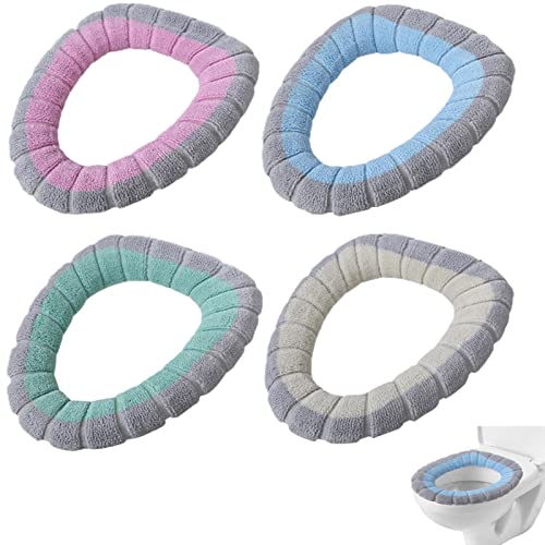 4 Stück WC-Sitzbezug Plüsch Toilettensitzabdeckung, Waschbar Toilettensitzbezug Toilettensitz Pads WC-Sitzwärmer Toilettensitzauflagen, Toilleten Sitz Abdeckungskissen Für Damen Mamas Altere Menschen