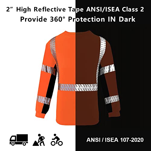 SMASYS Camisetas de segurança para trabalho, manga comprida refletiva de alta visibilidade classe 2,