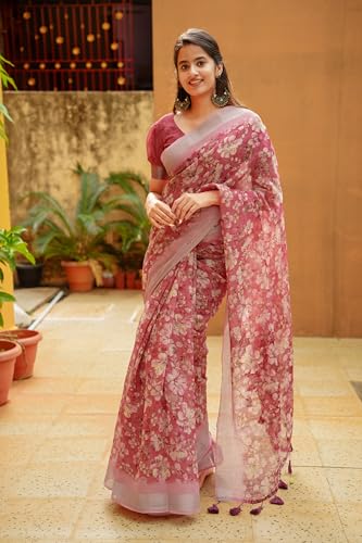 Image of MIRCHI FASHION Saree for Woman Cotton Blend Printed | Traditional Ethnic Sari for Ceremonial Use and Farewell with Blouse Piece