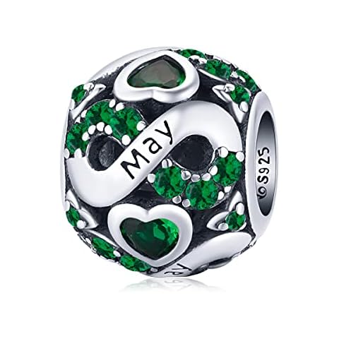 Shining Charm May Birthstone Charms for Bracelets Green CZ 925 Sterling Silver Heart Charms for Bangle Gifts for Grandma Granddaughter Bithday Charm Cover
