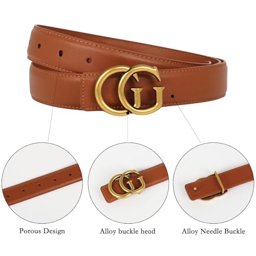 Image of Aurolran Women's Leather Belt with Buckle - Ideal for Dresses, Jeans, and Coats