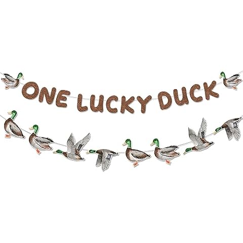 Sursurprise Duck Hunting First Birthday Decorations, One Lucky Duck Banner Mallard Duck Garland for Boys 1st Birthday Party Supplies Cover