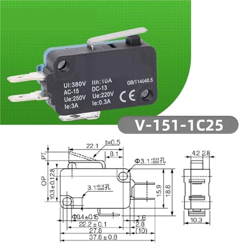 Interruptor de límite V-151-1C25 de 1 pieza para control de carrera micro 3