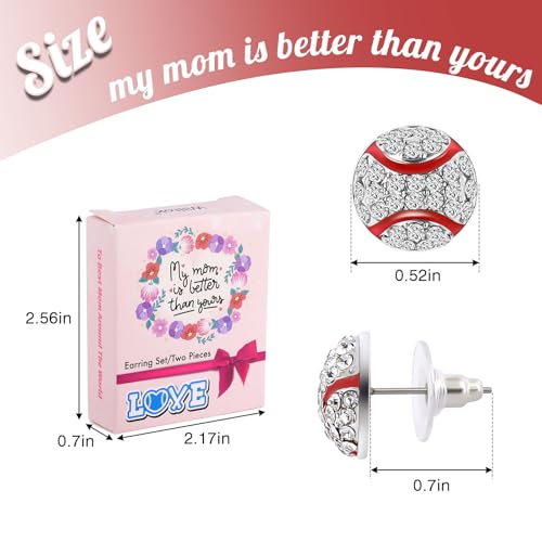 Premium Sparkle Baseball/Softball Earring Stud for Women, Perfect Gifts for Baseball Mom,GameDay,Party, Sport Fans and Birthday w/Nice Gift Box saying "My Mom It's Better Than Yours"4