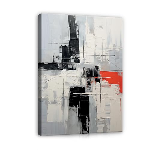 WallArena - Tableaux sur toile - Art Abstrait Gris Noir Rouge - 100x75 cm Tableaux sur toile - Image sur toile - Tableau XXL grand Tableaux muraux pour Salon...