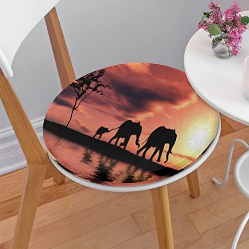 Chair Pads Elephant Sunset Round Chair Cushions, Fabric Chair Pillow, Comfort Softness Seat Cushion for Dining Chair, Thicken Chair Padding for Refurbishment Diameter 14.5in