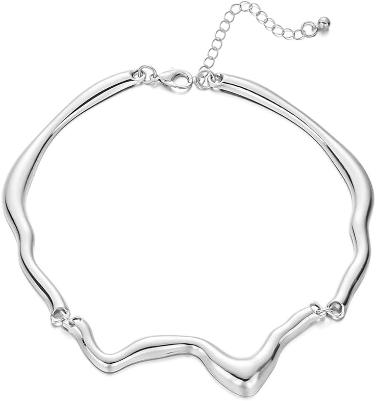 Unique Chunky Gold Liquid Metal Clavicle Choker Necklace for Women Trendy Punk Irregular Geometric Wavy Necklaces Party Rock Hip Hop Jewelry Accessories - Image 7