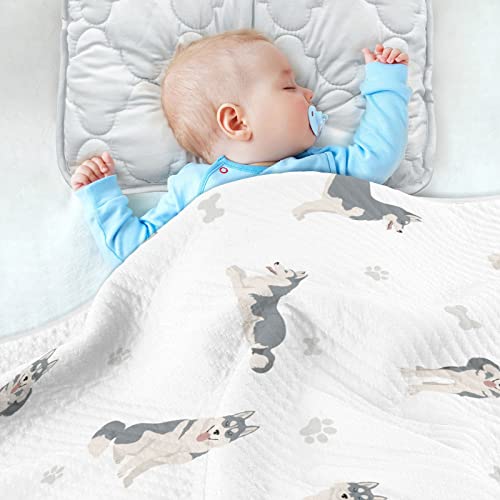 Image of Swaddle Blanket Husky Grey Cotton for Infants - Lightweight Soft Receiving Swaddling for Crib, Stroller, Nursery - 30x40 in