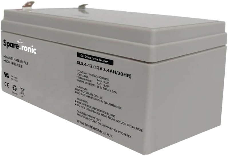 SL3.4-12 12V 3.4AH Lead Acid Battery - Rechargeable 12 Volt Sealed Lead-Acid Battery - 3.4 Amp Hours - 20HR Rate - Battery for UPS, Security Systems, Emergency Lighting