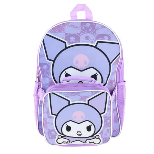Fast Forward Hello Kitty Kuromi 16 Purple School Backpack and Rectangular Lunch Bag Attached
