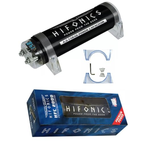 KIT SET FÜR HIFONICS HFC2000 HFC 2000 1 Leistungskondensator Car Audio Kondensator 2 Farad für Anlagen bis 2000 Watt RMS 1 2 3 4 5 10 Cap Car Spl schwarz, 1 Stück + Einbauzubehör