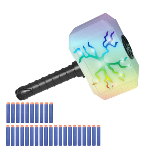 Coophit Thors Dart-Blasting Hammer Toys Gun with Lights -Toys for 5 6 7 8 9+ Year Old Boys,Kids Roleplay Toy Thunder Mjolnir with 30 Darts