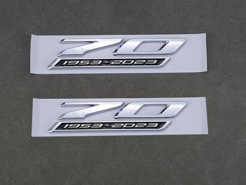Image of 2Pc 70th Anniversary Side Emblems Car Fender 3D Badge Sticker Replacement for 2020-2024 C8 Corvette Genuine 70th (Silver Black)