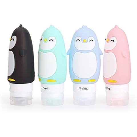 PhantomSky 4 Pack Cute Silicone Travel Bottles Set, Refillable Squeezable Leak Proof TSA Carry On Approved Containers for Cosmetics, Shampoo, Conditioner, Lotion, Toiletries(90 ml) Cover