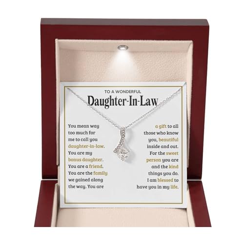 Gifts For Daughter in Law Necklace From Mother in Law For Christmas Birthday Gifts For Bonus Daughter on Wedding Day with Message Card and Gift Box (Mahogany LED Box Sweet Person Alluring)