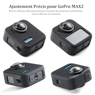 HSU Kit d'accessoires en silicone pour Go Pro Max2, boîtier en silicone, bouchon d'objectif et bracelet réglable, kit d'accessoires pour Go Pro Max 2