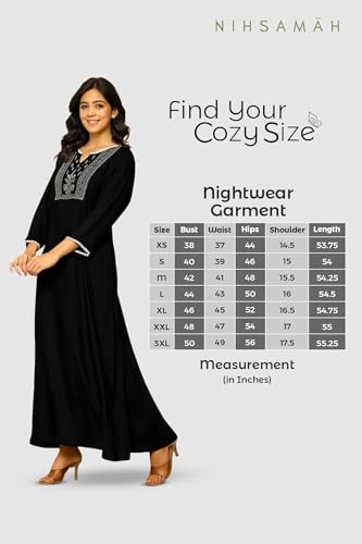 Image of NIHSAMAH Viscose Nighty for Women, Embroidered & Printed Stylish Night Gown, Long Sleeve Comfortable Sleepwear Long Nightwear, Maxi