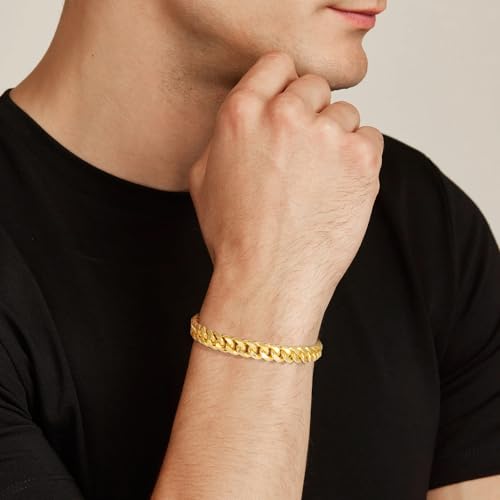14K Gold Bracelet for Men Women, 7.5 inch Non Tarnish Golden Cuban Link Chain with 8mm Width & Lobster Claw Clasp for Him, Jewelry Gift with Box for Valentine's Day/Father's Day/Anniversary2