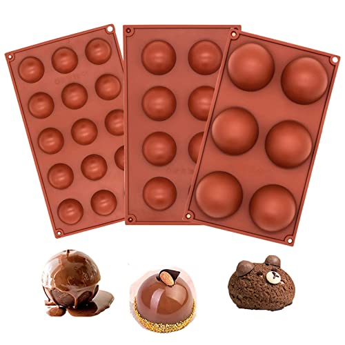 MARUKO Eiswürfel 3 Stück Silikonform Kugel Halbkugel Backform Silikonform Kugel Schokolade Mousse Form (6 Löcher Halbkreis Ø 6 7 cm 8Löcher Halbkreis Ø 5 cm 15Löcher Ø 4 cm)