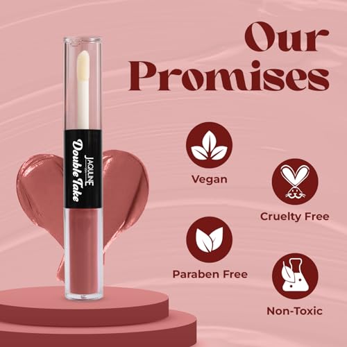 Image of JAQULINE USA Double Take Matte & Gloss Lipstick | Dual Finish | Long-Lasting | Non-Transfer | High Shine & Intense Color - Caramel Creme 06, 6.5 ml