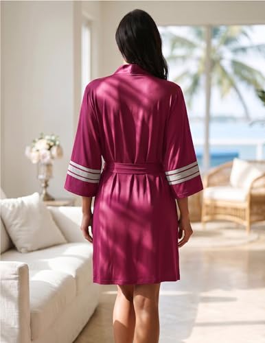Image of Ekouaer Womens Robe Lightweight 3 /4 Sleeve Bathrobe Soft Short Knit Sleepwear with Pockets