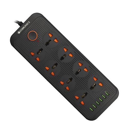 ZEBRONICS Newly Launched PS8360U Power Strip With 8 Universal Sockets, 2500W Max., 6 USB Ports, USB Output 2.4A Max,3 Meter Copper Cable, Overload Protection, Surge Protection, Durable ABS Body For Rs. 743 @ 63 %