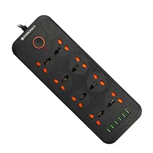 ZEBRONICS Ps8360U Power Strip with 8 Universal Sockets, 2500W Max., 6 USB Ports, USB Output 2.4A Max,3 Mtr Copper Cable, Overload Surge Protection, Durable Abs Body, 250 Volts