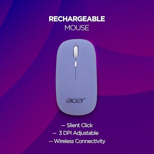 Image of Acer Nano Pad Rechargeable Bluetooth Keyboard & Mouse Combo, 3 DPI Upto 1200 DPI, 78 Keys Anti Slip Back, Ultra Thin Design for Tablet, Laptop, Mobile, 10m Working Distance, Scissor Footed (Purple)