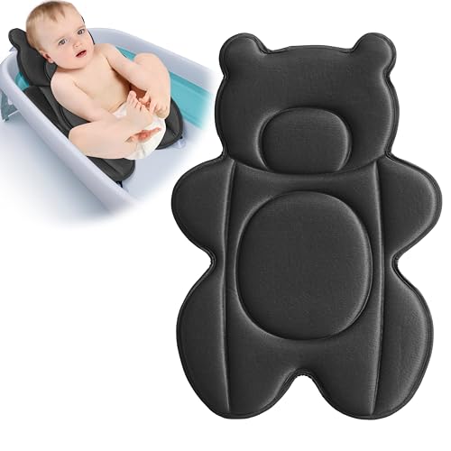 Image of Rezlli Infant Baby Bath Cushion,Fits Inside Most Baby Bathtubs, Breathable Soft Baby Bath Support Seat,Baby Bath Pad Bath Pillow for Bathtub,Newborn Bath Mat with 4 Suction Cups (Black)
