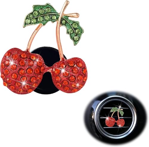 Image of Red Cherry Car Air Vent Freshener Perfume Clip,Rhinestone Air Outlet Fragrance Perfume Clip Freshener,Car Decor(Odor Random)(Ocean, lavender, cologne, peach),Interior Accessories